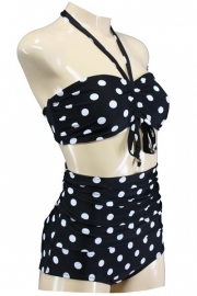 Aloha Beachwear, Bandeau Bikini Black Dots Vintage High Waist.