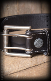 Rumble 59, Leather Belt with Double Buckle in Black