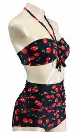 Aloha Beachwear, Bandeau Bikini Black Cherry Vintage High Waist.