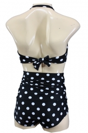 Aloha Beachwear, Bandeau Bikini Black Dots Vintage High Waist