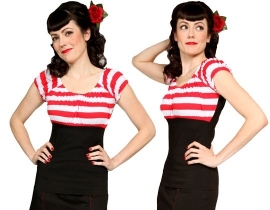 Mode Merr, Fitted Peasant Blouse in Red / White Stripe.