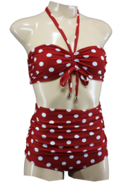 Aloha Beachwear, Bandeau Bikini Red Dots Vintage High Waist