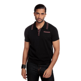 Collectif, Pablo Plain Knitted Polo Shirt in Black in Medium.