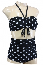 Aloha Beachwear, Bandeau Bikini Black Dots Vintage High Waist