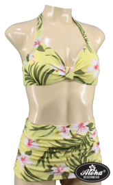 Aloha Beachwear, 50's Bikini Yellow Hawaiien Hibiscus in Small.