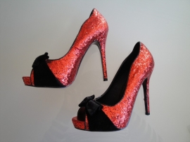 Bettie Page, Tempest Red Glitter Peeptoe.