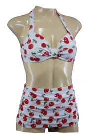 Aloha Beachwear, 50's Bikini in White Cherry.