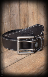 Rumble 59, Leather Belt with Double Buckle in Black