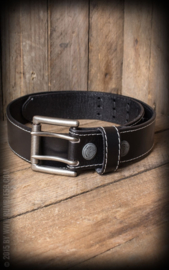 Rumble 59, Leather Belt with Double Buckle in Black