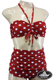 Aloha Beachwear, Bandeau Bikini Red Dots Vintage High Waist