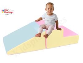 Zachte Soft Play Foam Blokken 2-delige set glijbaan Roze-Geel | grote speelblokken | motoriek baby speelgoed | foamblokken | reuze bouwblokken | Soft play peuter speelgoed | schuimblokken