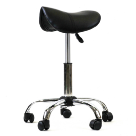 Zadelkruk op wielen kleur zwart met gasveer 46 -62 cm - tabouret verstelbaar - kappersstoel - knipkruk - kapperskruk - kappersfiets - Ergonomisch - Ponyseats