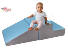 Zachte Soft Play Foam Blokken 2-delige set glijbaan Blauw-Grijs | grote speelblokken | motoriek baby speelgoed | foamblokken | reuze bouwblokken | Soft play peuter speelgoed | schuimblokken