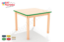Vierkante groepstafel 75 x 75 cm met houten verstelbare poten in 5 kleuren