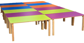 Rechthoekige groepstafel 120 x 60 cm met houten poten en beuken blad in div hoogtes en kleuren