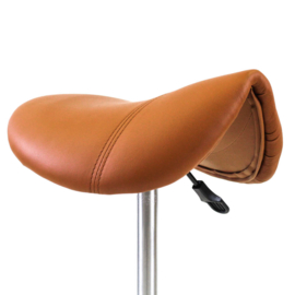 Zadelkruk op wielen kleur cognac met gasveer 46 -62 cm - tabouret verstelbaar - kappersstoel - knipkruk - kapperskruk - kappersfiets - Ergonomisch - Ponyseats