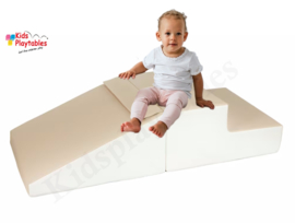 Zachte Soft Play Foam Blokken 2-delige set glijbaan Lichtbruin-Wit | grote speelblokken | motoriek baby speelgoed | foamblokken | reuze bouwblokken | Soft play peuter speelgoed | schuimblokken