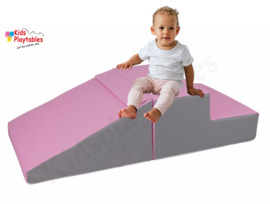Zachte Soft Play Foam Blokken 2-delige set glijbaan Roze-Grijs | grote speelblokken | motoriek baby speelgoed | foamblokken | reuze bouwblokken | Soft play peuter speelgoed | schuimblokken