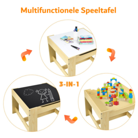 Kindertafel en stoeltjes met krijtbord - Kindertafel met stoeltjes van hout - wit/oranje hout - kindertafel met opbergruimte - Kleurtafel - speeltafel / knutseltafel / tekentafel /kinderzetel