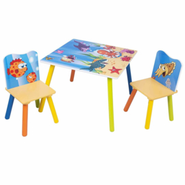 Kindertafel set met 2 houten stoeltjes Vis motief