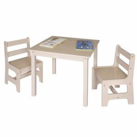 Vierkante Kindertafel en stoeltjes van hout - 1 tafel en 2 stoelen voor kinderen - Greywash / bruin - Kleurtafel / speeltafel / knutseltafel / tekentafel / zitgroep set / kinder speeltafel - kinderzetel - stoel kind