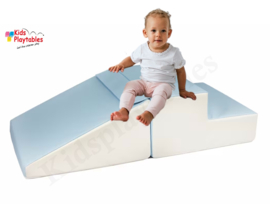 Zachte Soft Play Foam Blokken 2-delige set glijbaan Blauw-Wit | grote speelblokken | motoriek baby speelgoed | foamblokken | reuze bouwblokken | Soft play peuter speelgoed | schuimblokken