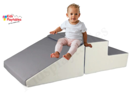 Zachte Soft Play Foam Blokken 2-delige set glijbaan Grijs-Wit | grote speelblokken | motoriek baby speelgoed | foamblokken | reuze bouwblokken | Soft play peuter speelgoed | schuimblokken