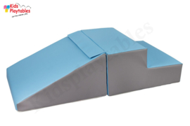 Zachte Soft Play Foam Blokken 2-delige set glijbaan Blauw-Grijs | grote speelblokken | motoriek baby speelgoed | foamblokken | reuze bouwblokken | Soft play peuter speelgoed | schuimblokken