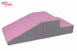 Zachte Soft Play Foam Blokken 2-delige set glijbaan Roze-Grijs | grote speelblokken | motoriek baby speelgoed | foamblokken | reuze bouwblokken | Soft play peuter speelgoed | schuimblokken