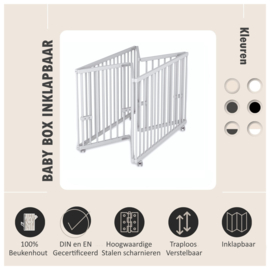 SÄMANN® inklapbare Baby box 100x100 kleur Wit met een in hoogte Verstelbare bodem | opvouwbare box | inklapbare box | Kinderbox | Baby-box Met Wielen