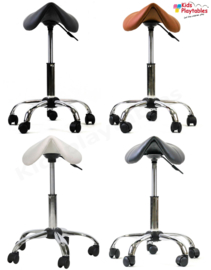 Zadelkruk op wielen kleur wit met gasveer 46 -62 cm - tabouret verstelbaar - kappersstoel - knipkruk - kapperskruk - kappersfiets - Ergonomisch - Ponyseats