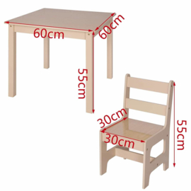 Vierkante Kindertafel en stoeltjes van hout - 1 tafel en 2 stoelen voor kinderen - Greywash / bruin - Kleurtafel / speeltafel / knutseltafel / tekentafel / zitgroep set / kinder speeltafel - kinderzetel - stoel kind