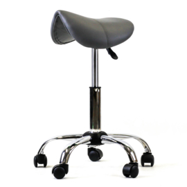 Zadelkruk op wielen kleur grijs met gasveer 46 -62 cm - tabouret verstelbaar - kappersstoel - knipkruk - kapperskruk - kappersfiets - Ergonomisch - Ponyseats