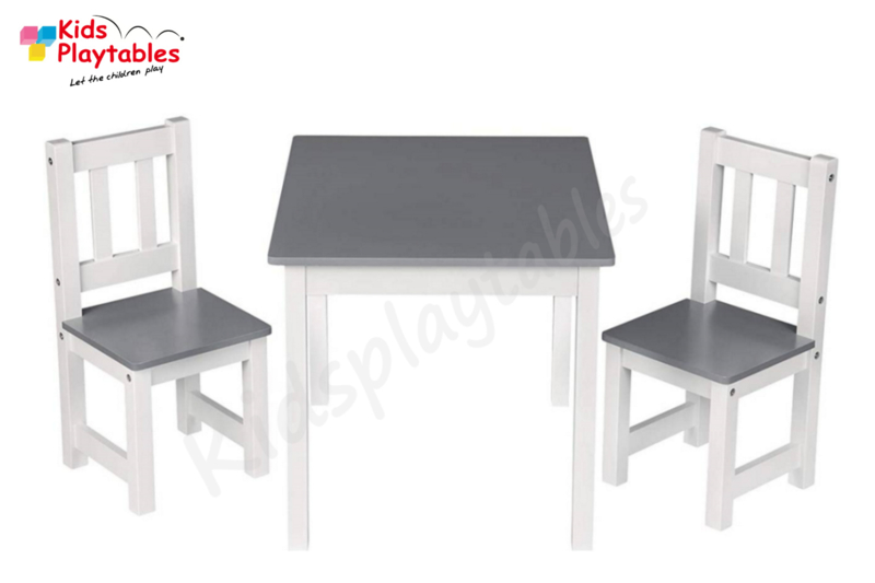 Kindertafel en stoeltjes van hout - 1 tafel en 2 stoelen voor kinderen - Wit/Grijs met hout - Kleurtafel / speeltafel / knutseltafel / tekentafel / zitgroep set / kinder speeltafel - kinderzetel - stoel kind