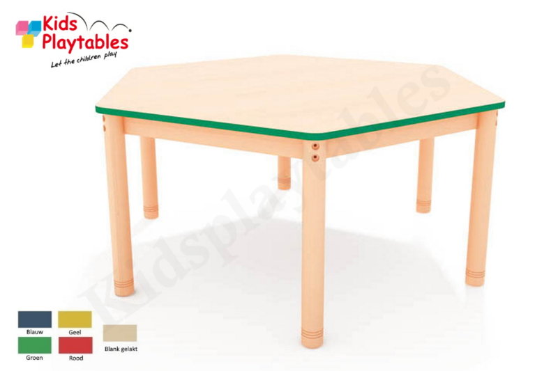 Zeshoekige groepstafel 138 cm doorsnede met verstelbare poten in 5 kleuren
