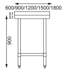 RVS WERKTAFELS MET ACHTEROPSTAND 70CM DIEP Afmeting: 90(h)x90(b)x70(d)cm