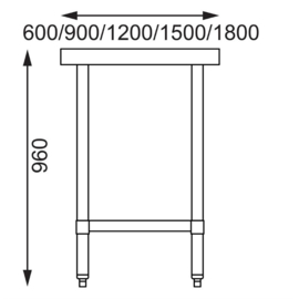 RVS WERKTAFELS ZONDER ACHTEROPSTAND 70CM DIEP Afmeting: 90(h)x60(b)x70(d)cm