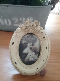 Brocante fotolijstje ovaal met roosjes