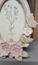 Fotolijst met bloemen en vlinders, ovaal