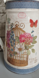 Brocante waterkan of vaas met print kooi en bloemen