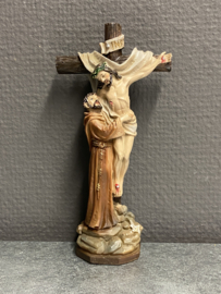 Heiligenbeeld Franciscus van Assisi bij het kruis, 15 cm, resin (10)