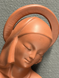 Plaquette Heilige Maria met kind, terracotta, 29 cm, jaren 50 (2)