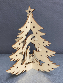 Kerstboom, houtsnijwerk,  15 x 14 cm