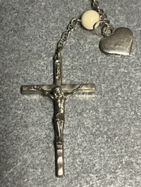 Rozenkrans, benen kralen, Tin centrum. 65 cm