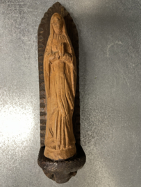 Heiligenbeeld Maria O.L.V van Lourdes, op pedestal, houtsnijwerk, 25 cm (7)
