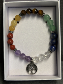 Armband Levensboom, Elastiek met glaskralen