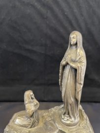 Niet werkende speeldoos, Lourdes grot souvenir, Tin,  14 cm, antiek (7)