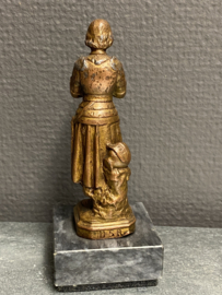 Heiligenbeeld Jeanne D'arc, brons, marmeren voet, 13cm (15)