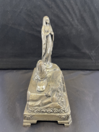 Niet werkende speeldoos, Lourdes grot souvenir, Tin,  14 cm, antiek (7)