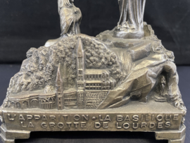 Niet werkende speeldoos, Lourdes grot souvenir, Tin,  14 cm, antiek (7)